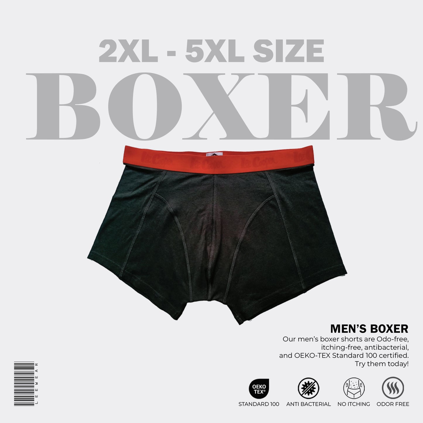 2 Pieces Combo Pack Lee Cooper Pure Cotton Breathable Men Boxer Black Print-BO21107