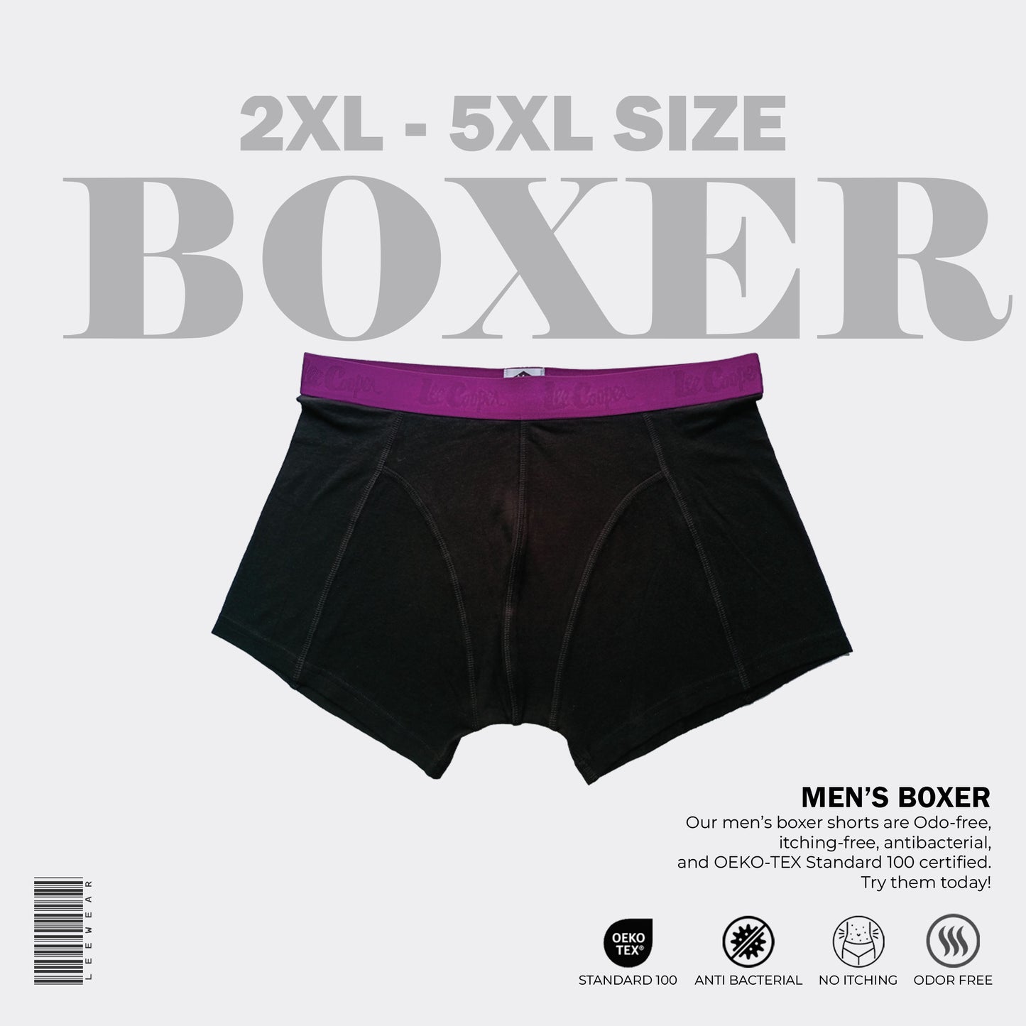 2 Pieces Combo Pack Lee Cooper Pure Cotton Breathable Men Boxer Black Print-BO21107