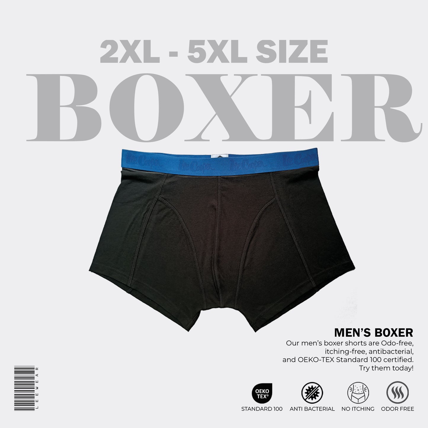 2 Pieces Combo Pack Lee Cooper Pure Cotton Breathable Men Boxer Black Print-BO21107