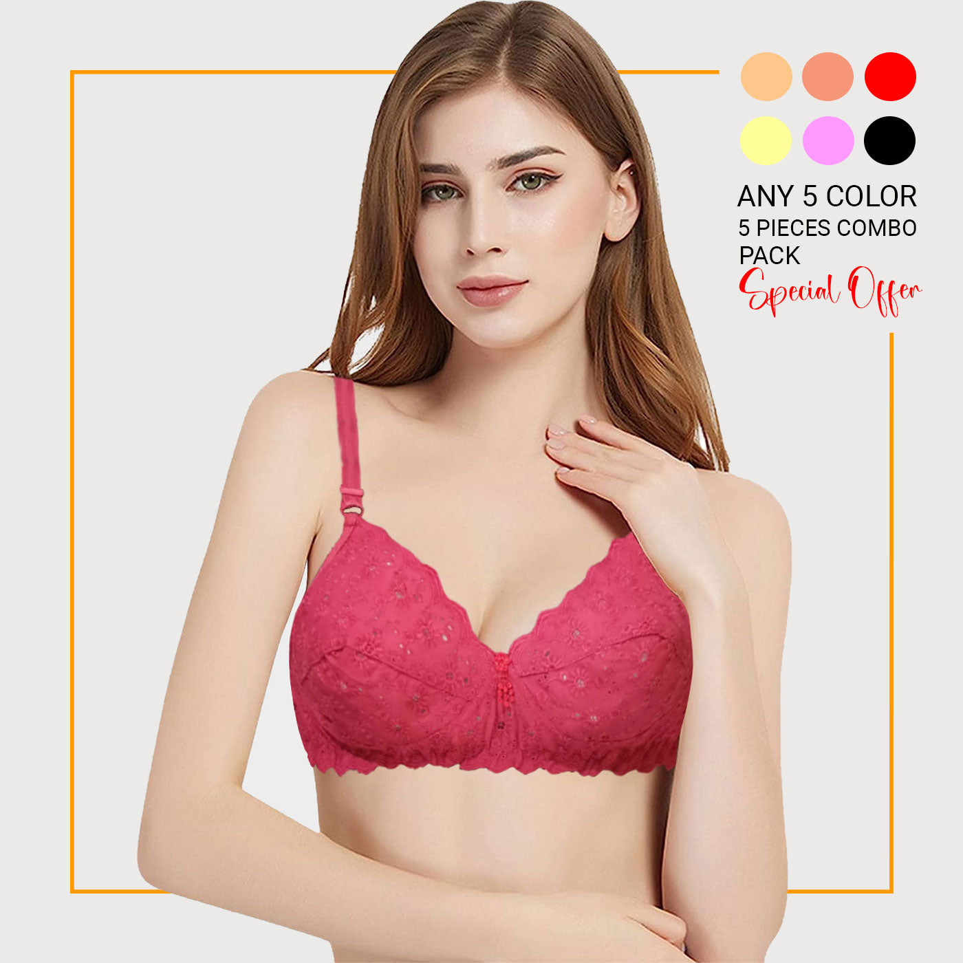 5 Pieces Combo LikeMe Basonti Non Wired Bra - BR23105-Qty05