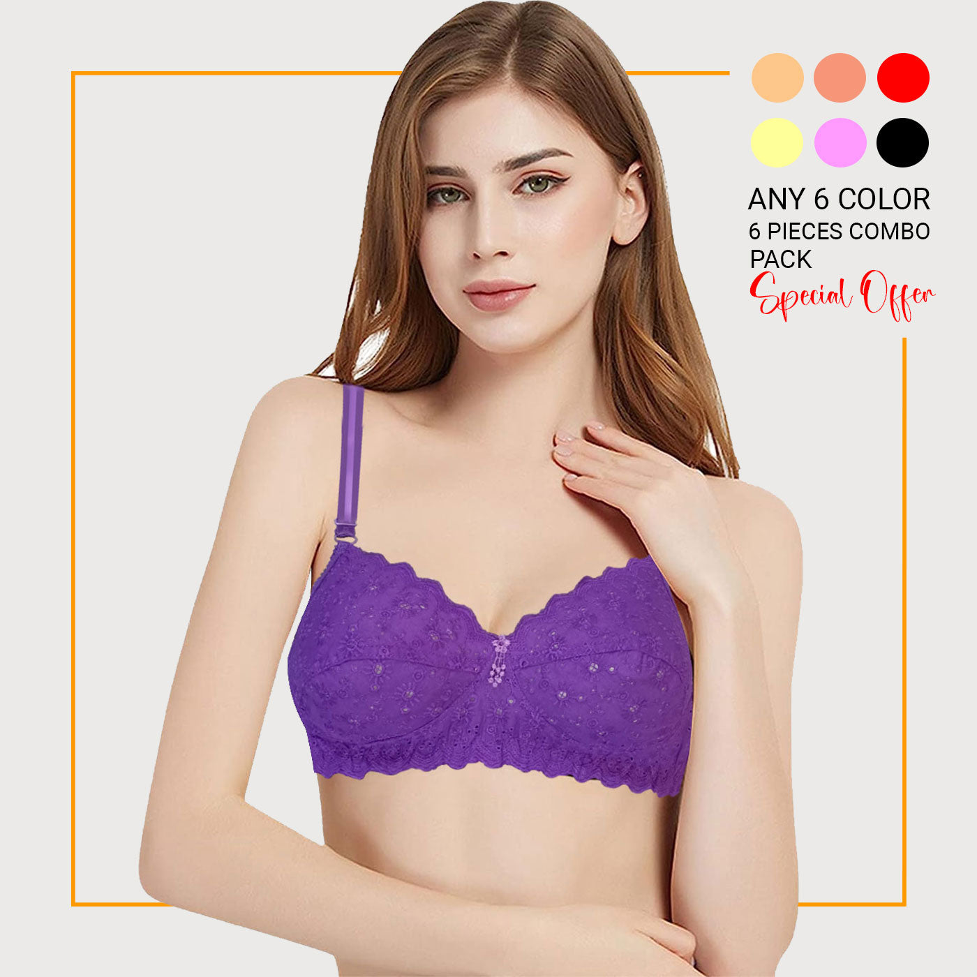 6 Pieces Combo LikeMe Basonti Non Wired Bra - BR23105-Qty06