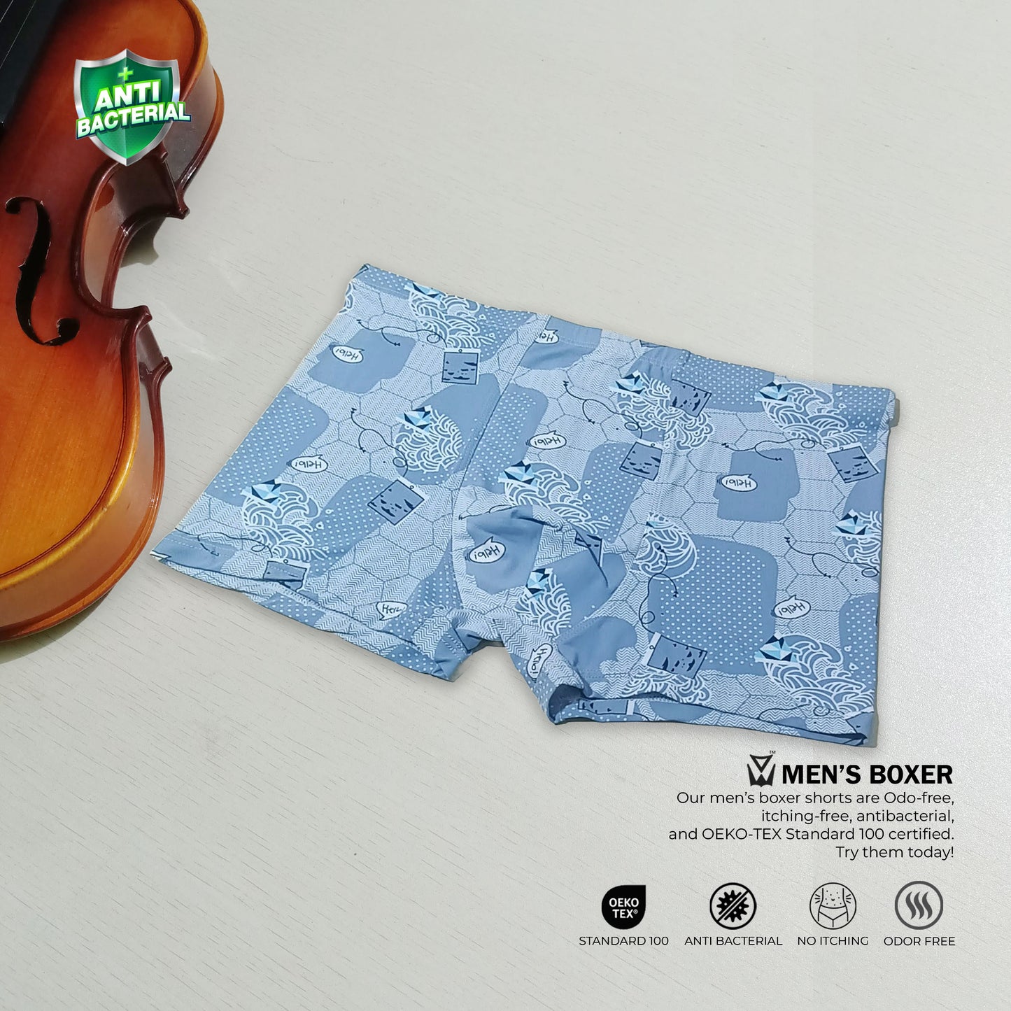 Ucart Men's Ice Silk Printed Underwear: Breathable, Quick-Drying -BO24001