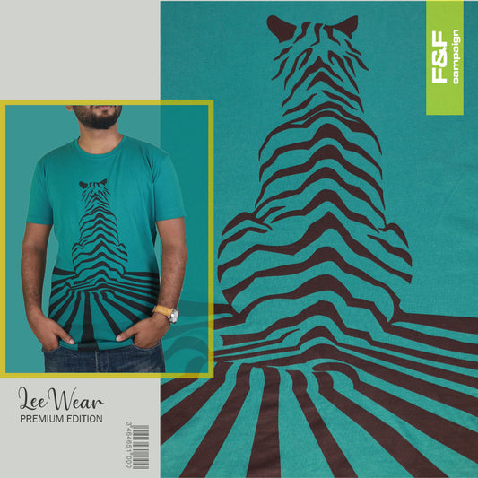 Bottle Green Color Tiger Print T-Shirts TS21101