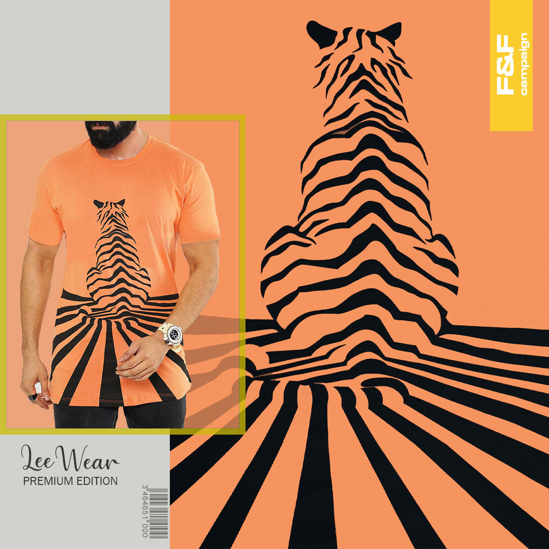 Orange Color Tiger Print T-Shirts TS21101