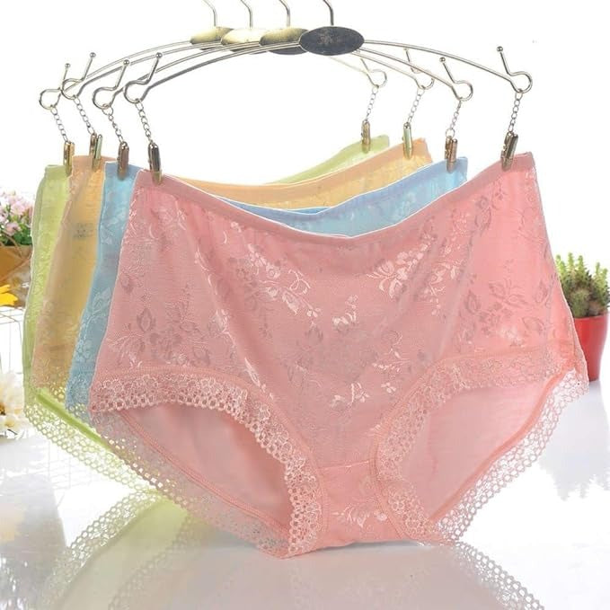 4 Color 4 Pieces Combo Offer Women's Full Coverage Lace Hipster Panty Briefs PA21114 Qty-04