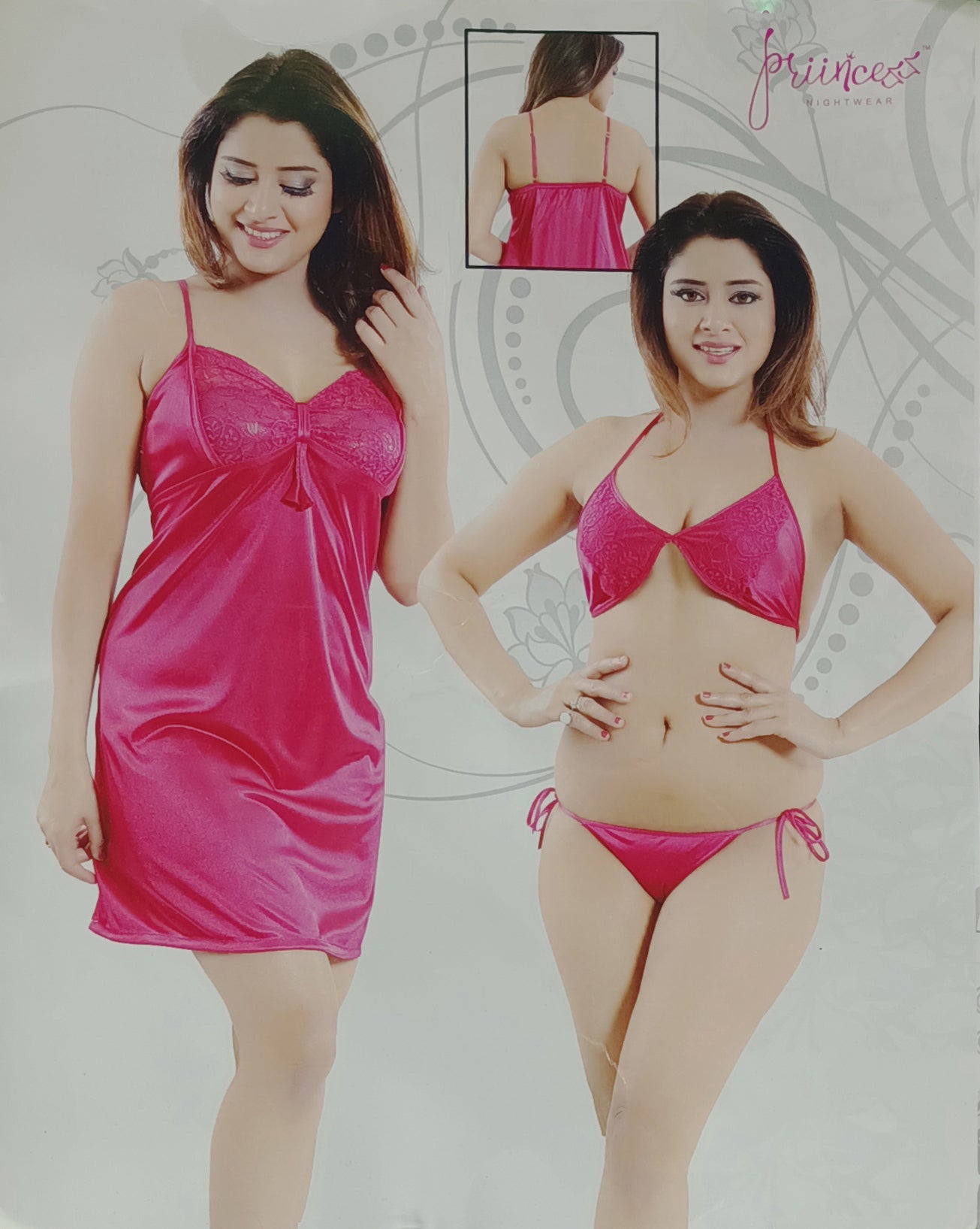 Long Nighty & Robe Set - Satin Pink