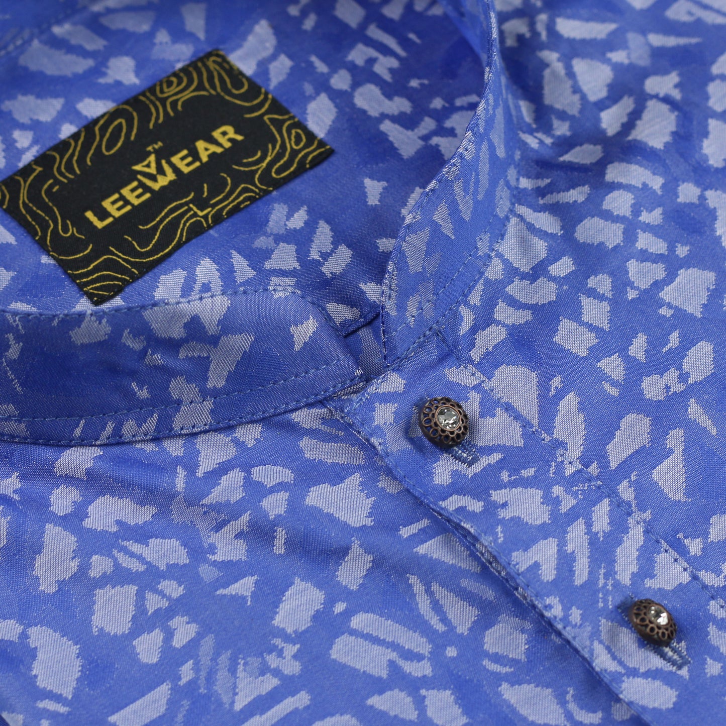 LeeWear men's jacquard cotton Punjabi kurta, mandarin collar, short placket, side pockets, long sleeves. PN21104