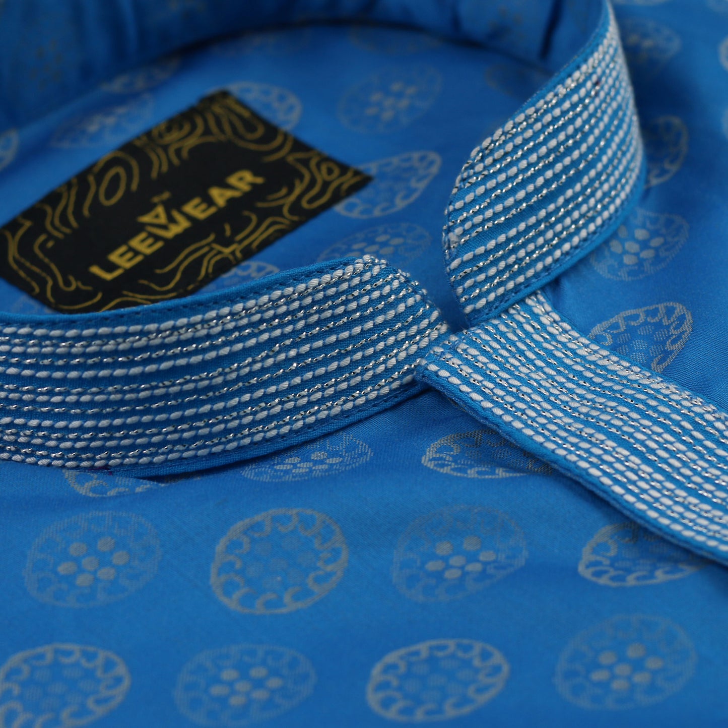 LeeWear men's jacquard cotton Punjabi kurta, mandarin collar, short placket, side pockets, long sleeves. PN21105