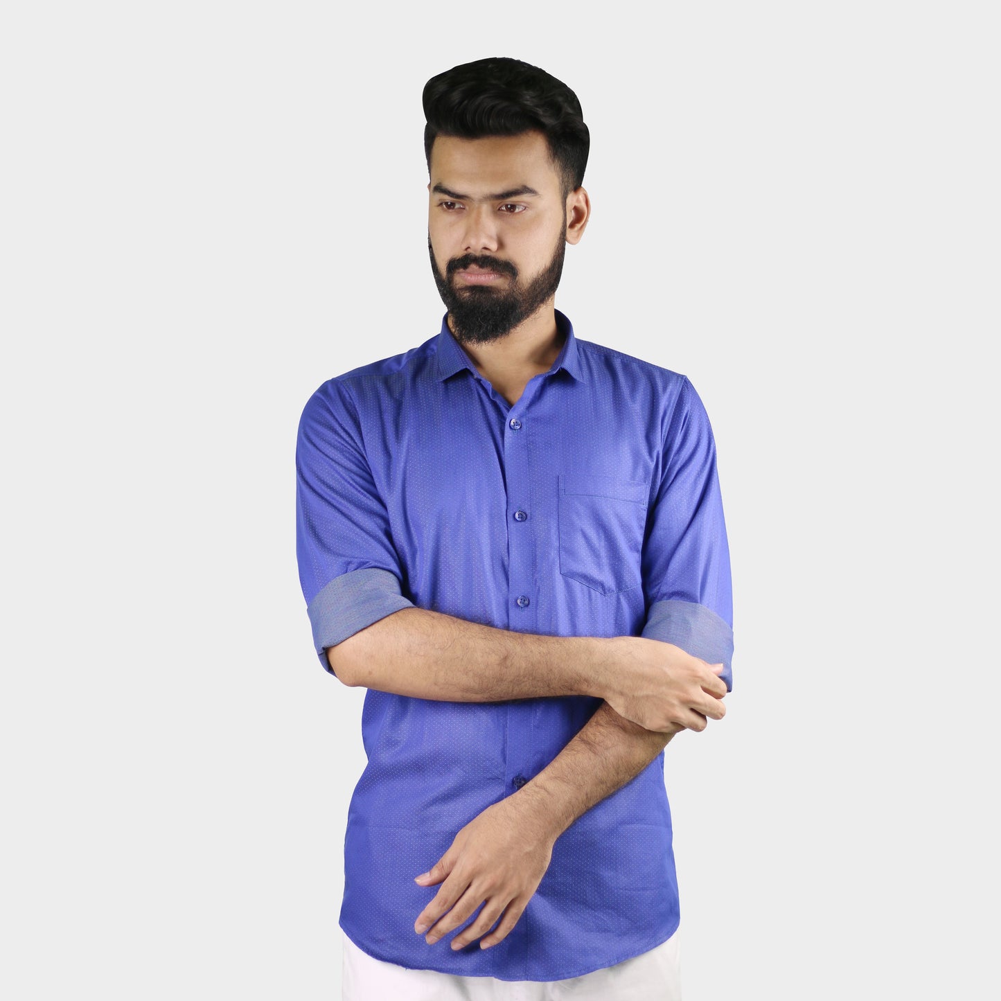 Airvind jacquard cotton long sleeve men's shirt Dark Slate Blue SH21119