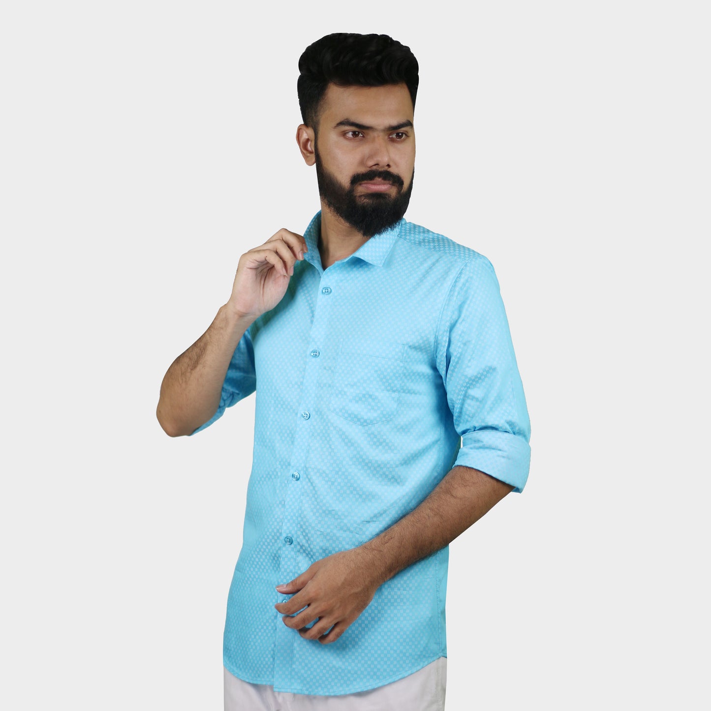 Airvind jacquard cotton long sleeve men's shirt Turquoise Blue SH21104