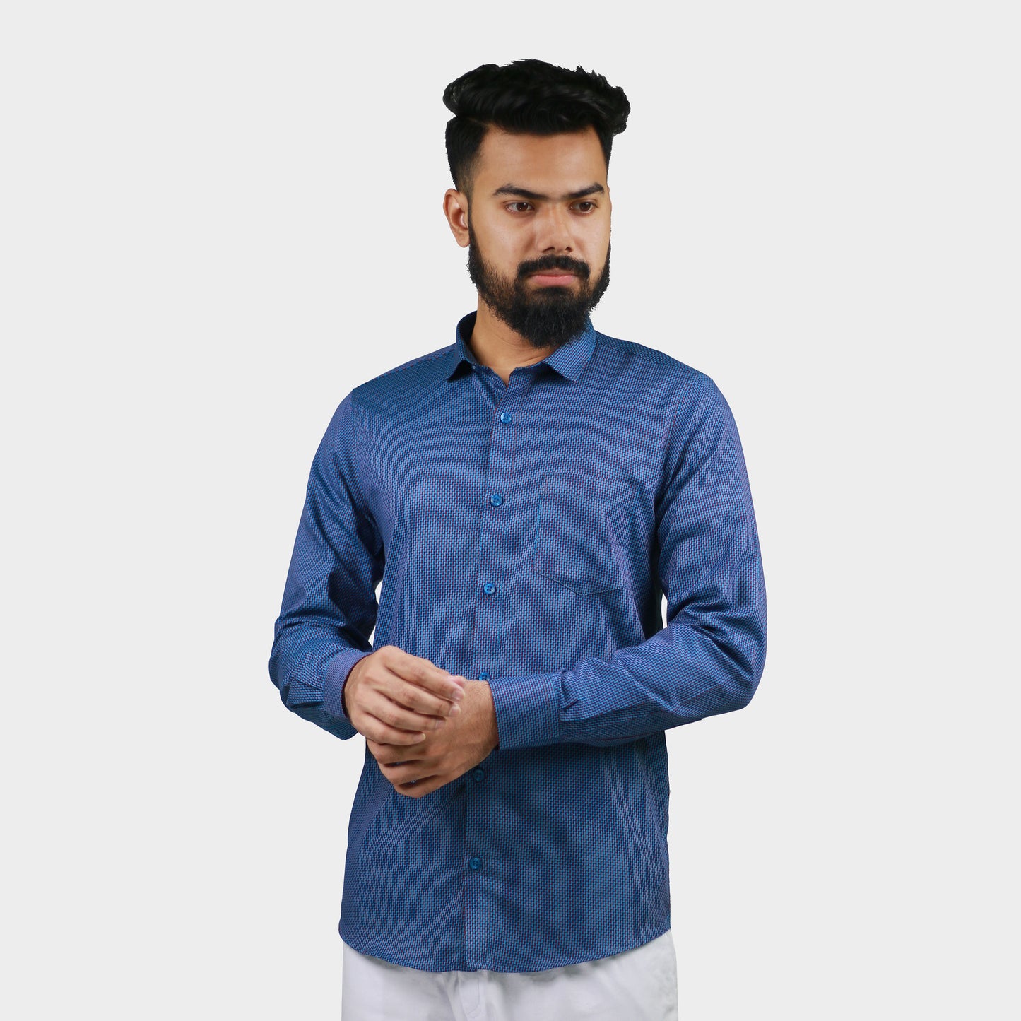 Airvind jacquard cotton long sleeve men's shirt Cerulean SH21115