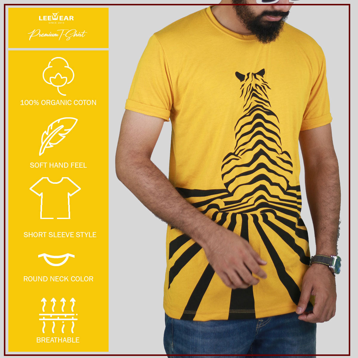 Yellow Color Tiger Print T-Shirts TS21101