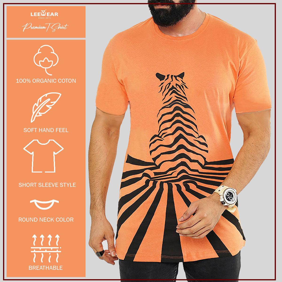 Orange Color Tiger Print T-Shirts TS21101