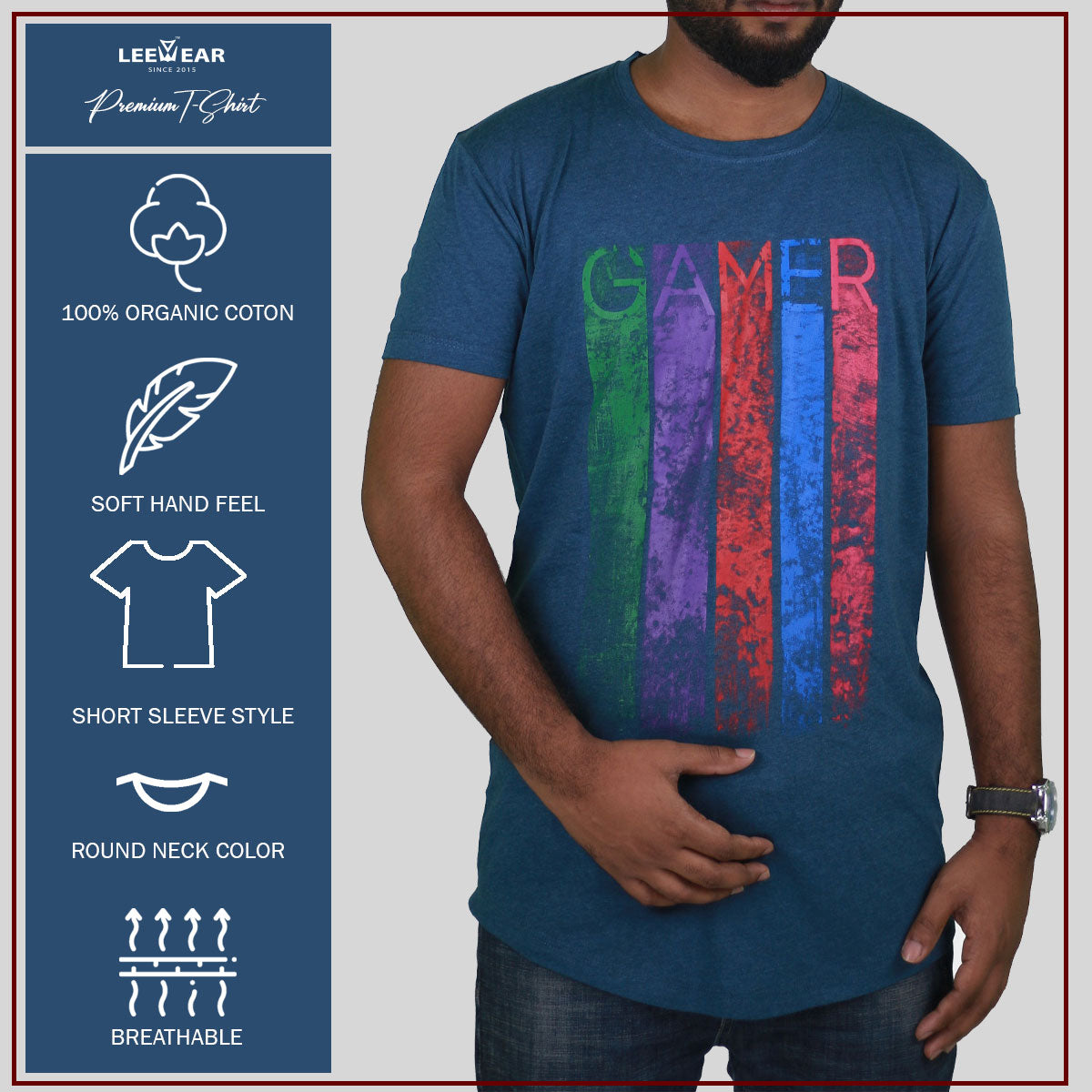 Steelblue Color Gamer Print T-Shirts TS21104