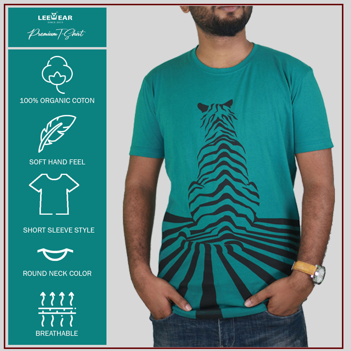 Bottle Green Color Tiger Print T-Shirts TS21101