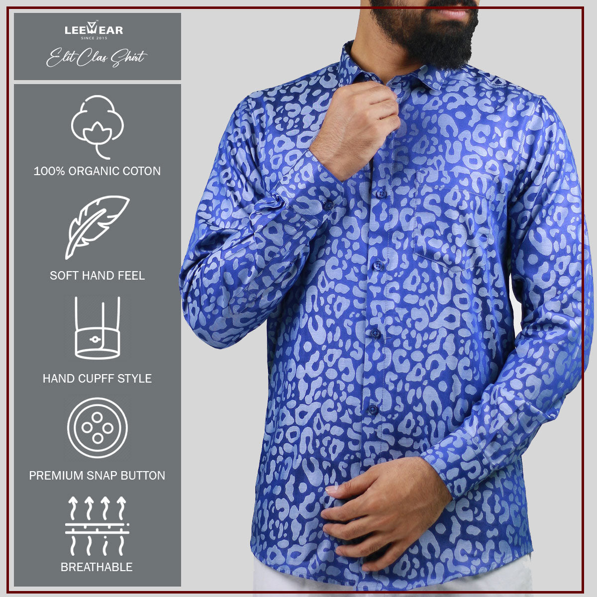 Airvind jacquard cotton long sleeve men's shirt Blue SH21102