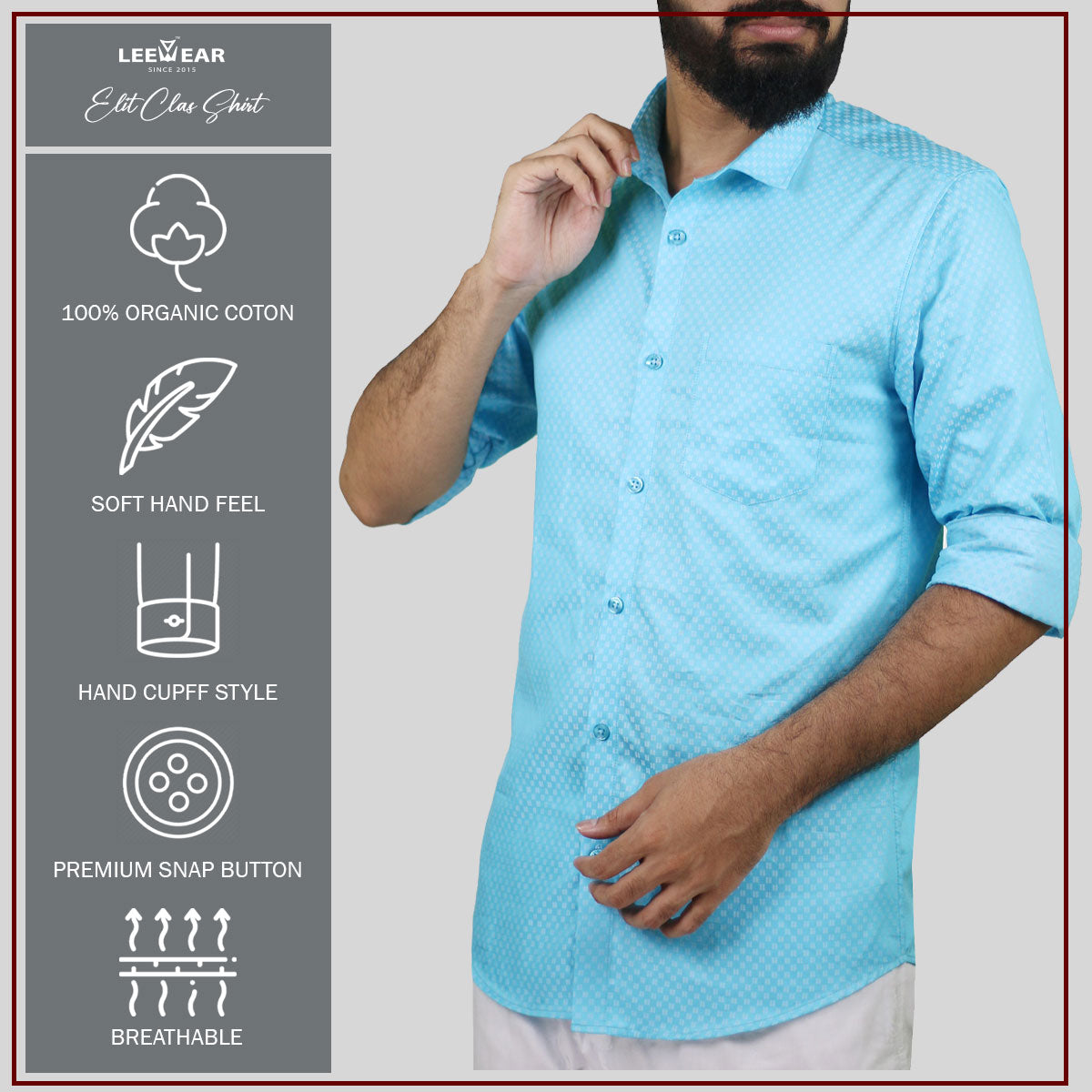 Airvind jacquard cotton long sleeve men's shirt Turquoise Blue SH21104