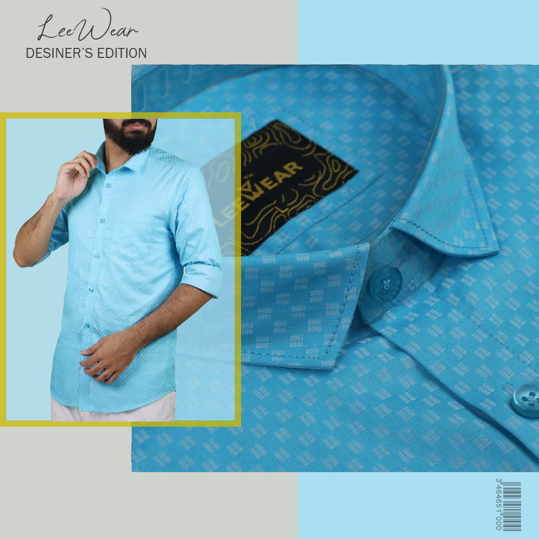 Airvind jacquard cotton long sleeve men's shirt Turquoise Blue SH21104