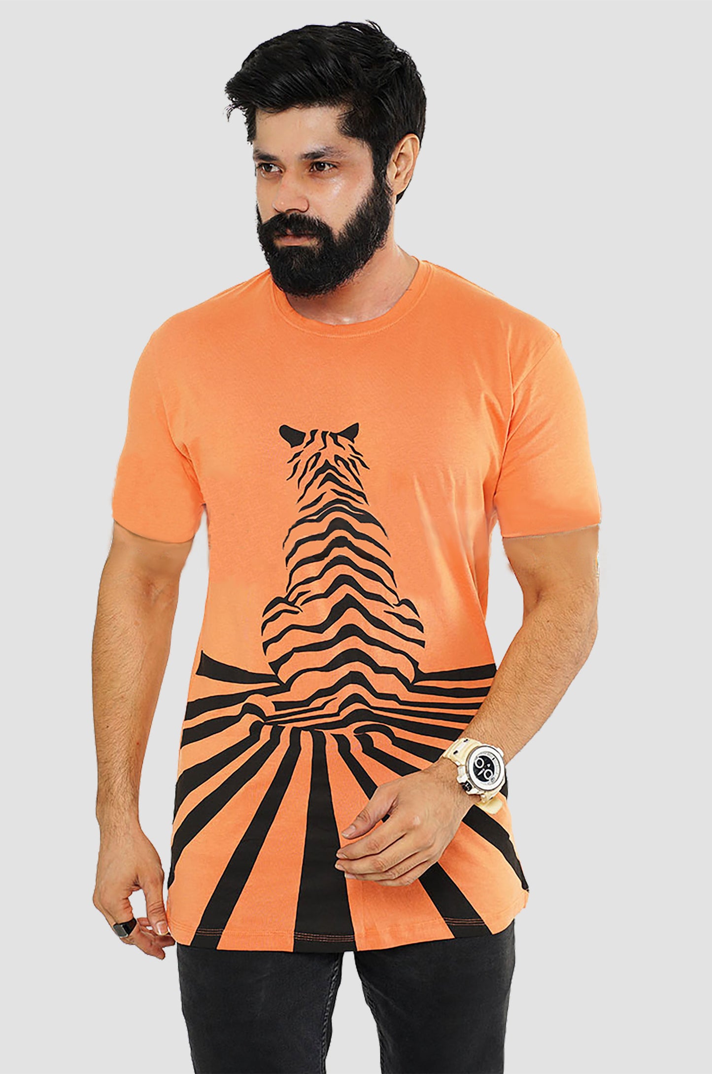 Orange Color Tiger Print T-Shirts TS21101