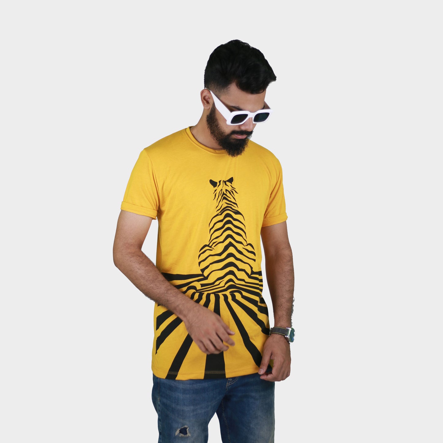 Yellow Color Tiger Print T-Shirts TS21101