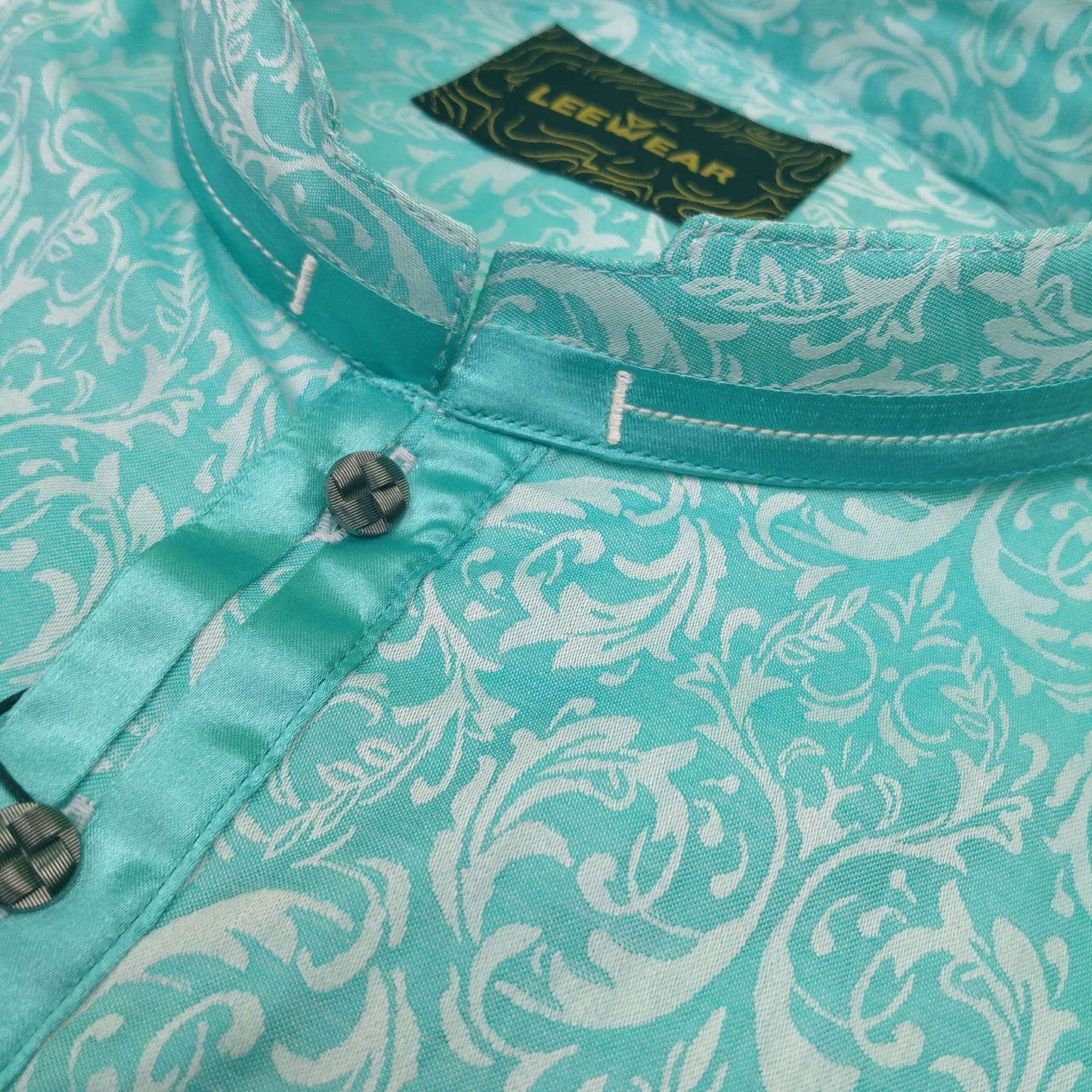 LeeWear men's jacquard cotton Punjabi kurta, mandarin collar, short placket, side pockets, long sleeves. PN21103