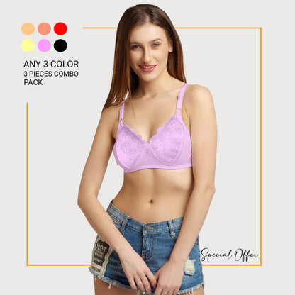 3 Pieces Combo Pack Chicken and Spandex Fabrics Non-Padded Full support T-shirt Bra Like-me 10 BR21133| Qty-03