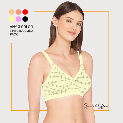 3 Pieces Combo Pack Cotton Full Coverage Push Up Non-Padded Wire Free bra Daily Use Like-Me 11 BR21138-Qty=03