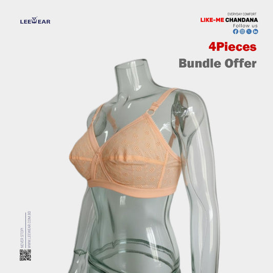 4 Pieces Bundle Offer Like-Me Chandana Embroidery Cotton Pad less Wire free Full coverage Bra BR21111-08