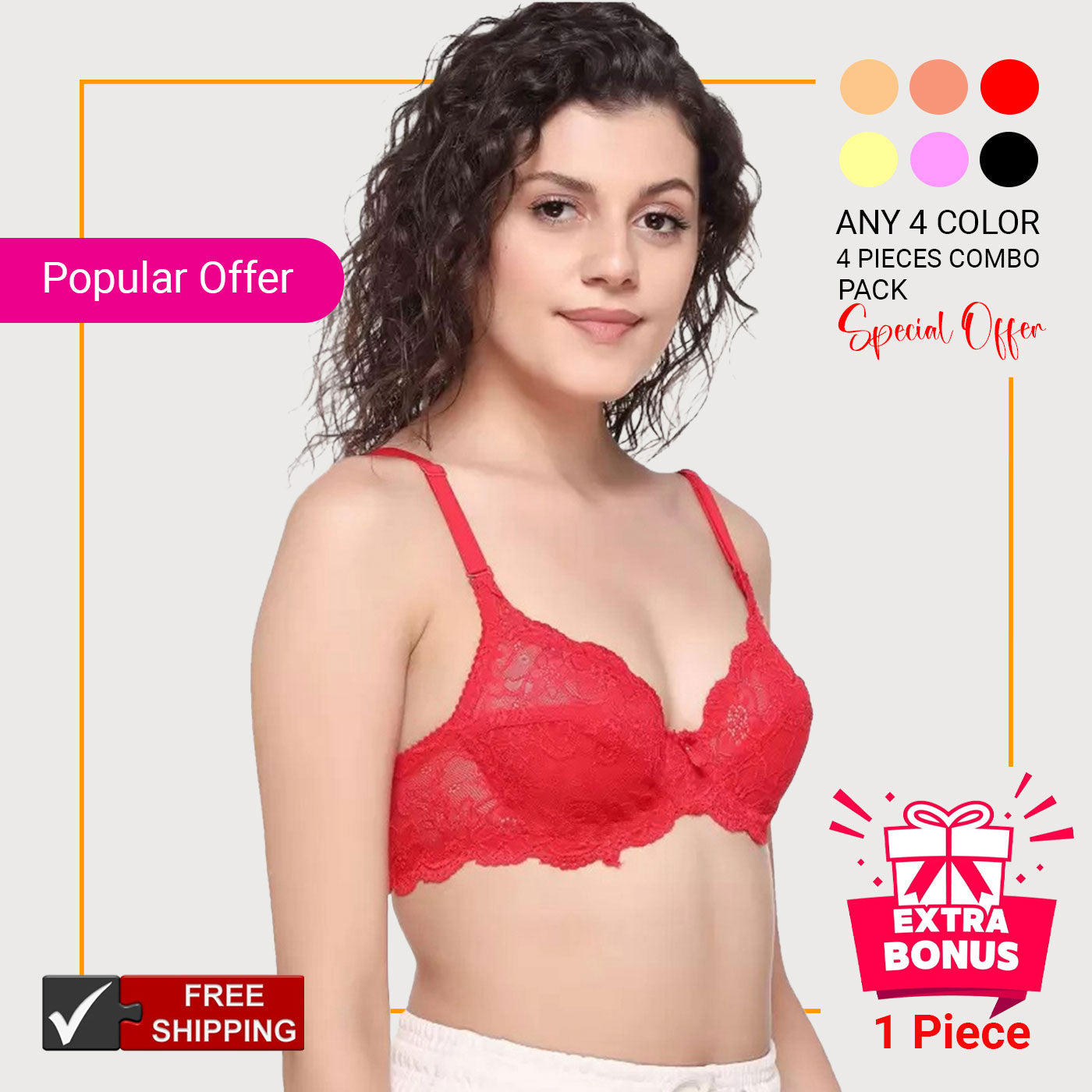 4-Piece Combo + 1 EXTRA BONUS! (Total 5 Pieces!) Even more savings! 💃 Juliet Kajol Bra BR23102