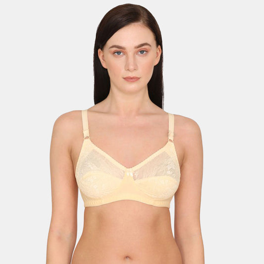 Standard Lace Spandex Non-padded, double-layered cups Wire-free for comfort Full coverage Bra Apricot BR21110