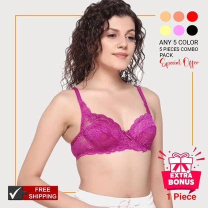 5-Piece Combo + 1 EXTRA BONUS! (Total 6 Pieces!) Maximum savings! 💃 Juliet Kajol Bra BR23102