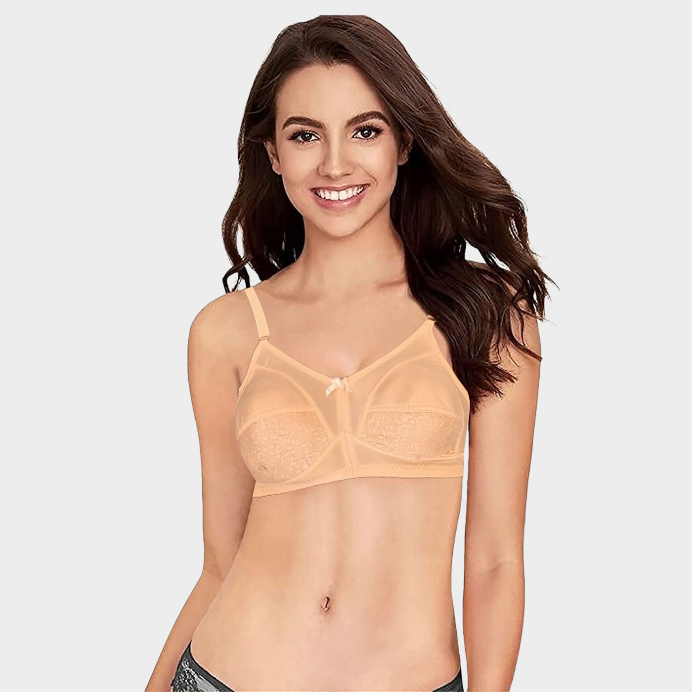 Kamini Everyday Non padded All Over Half Lace Wire free: Apricot BR22105