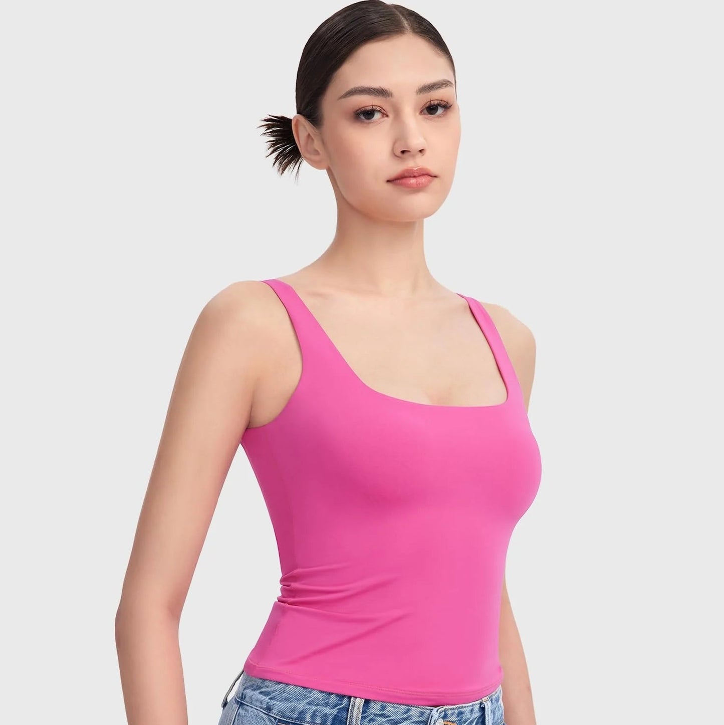 PUMIEY Brand Square Neck Sleeveless Sports Tang Top  (SBR26111)
