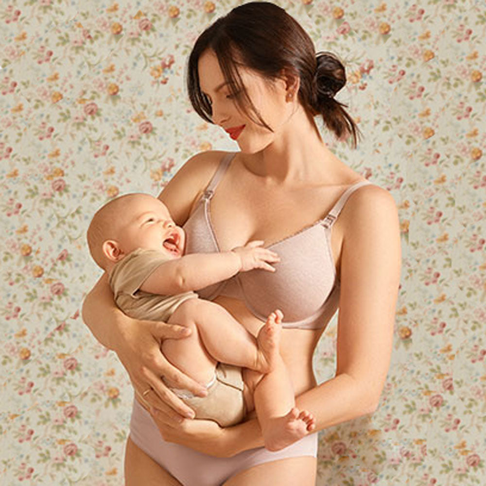 Maternity Wire free Padded Nursing Bra for Easy Breastfeeding- Apricot –  LeeWear