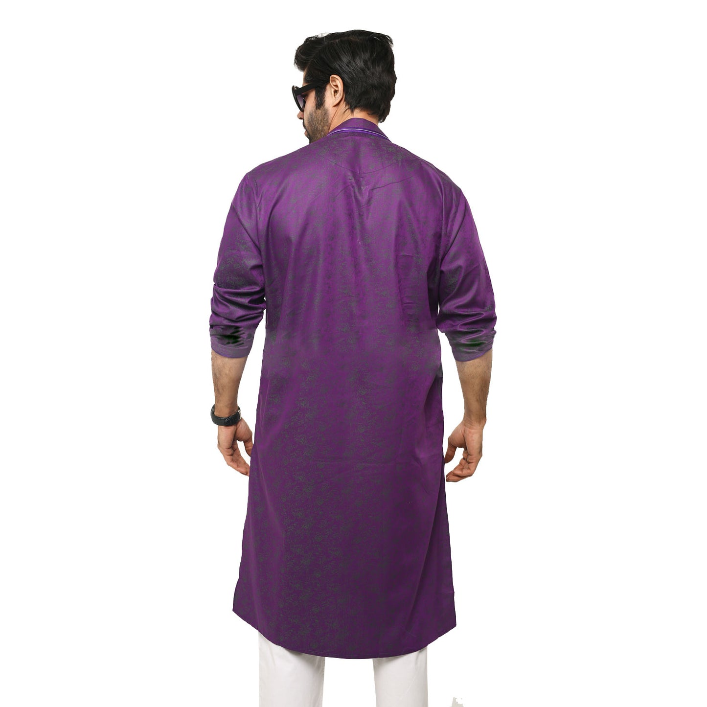 LeeWear men's jacquard cotton Punjabi kurta, mandarin collar, short placket, side pockets, long sleeves. PN21116