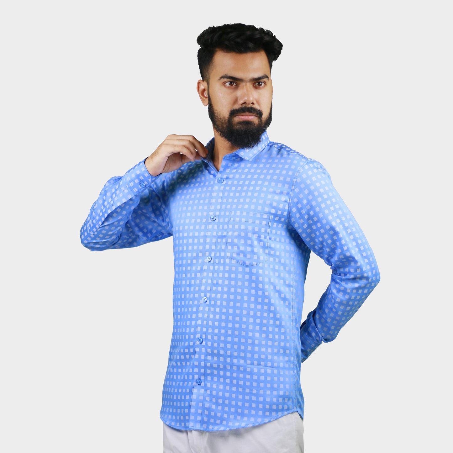 Airvind jacquard cotton long sleeve men's shirt Havelock Blue SH21114