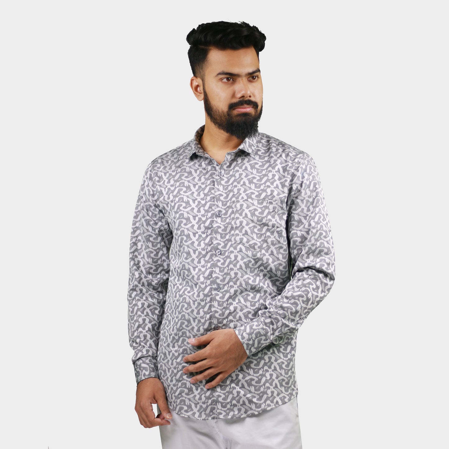 Airvind jacquard cotton long sleeve men's shirt Silver SH21101