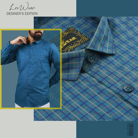 Airvind jacquard cotton long sleeve men's shirt Boston Blue SH21116