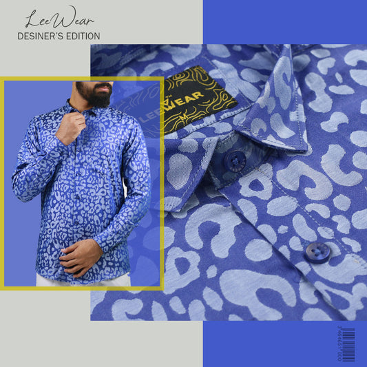 Airvind jacquard cotton long sleeve men's shirt Blue SH21102