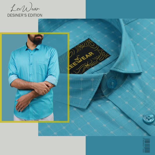 Airvind jacquard cotton long sleeve men's shirt Fountain Blue SH21110