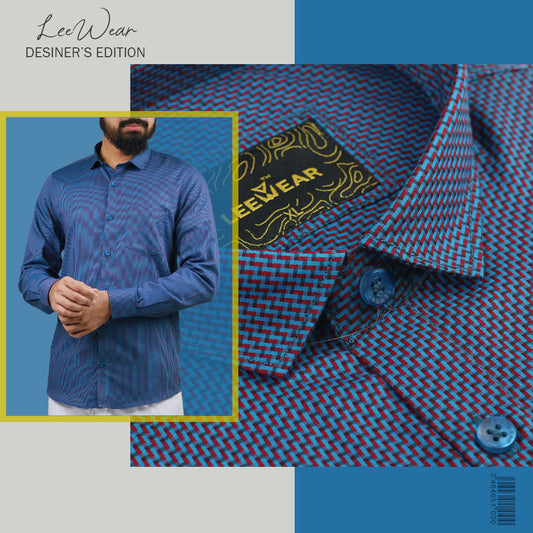 Airvind jacquard cotton long sleeve men's shirt Cerulean SH21115